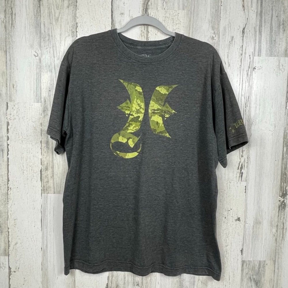 Hurley graphic tee shirt surf swim grunge gray‎ yellow Large